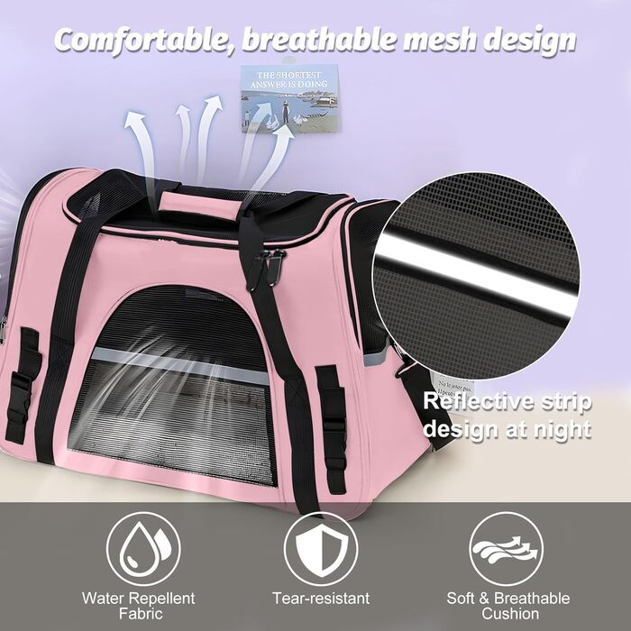 Транспортна сумка для тварин ZSMJAER з підстилкою з флісу, для котів та маленьких собак до 10 кг, рожева