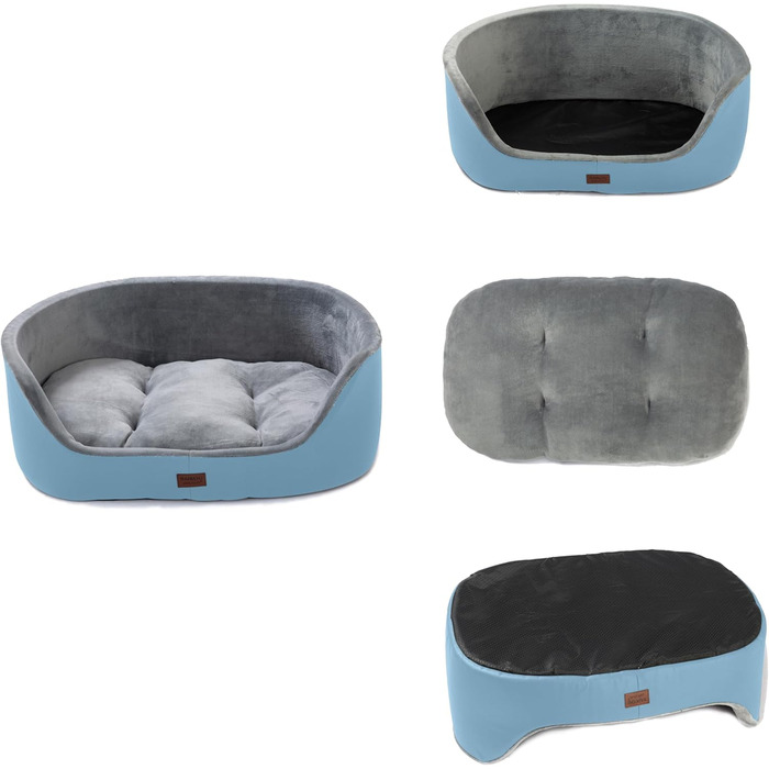 Кругле ліжко для собак середнього розміру Raikou, м'яке та зручне, з антиковзким покриттям (75x54x27 см, блакитне)