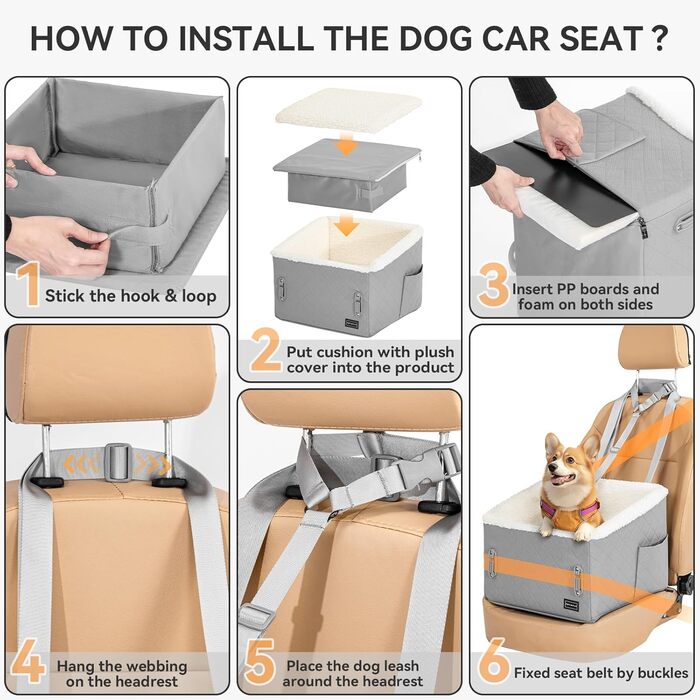 Автокрісло для собак PETFIT, 12.5 см, сіре, до 12 кг