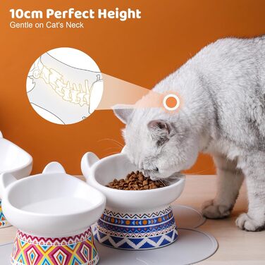 Котло propositions для котів TIGOADT: керамічна годівниця з підставкою, широка та нахилена, проти блювоти, для кошенят та дорослих котів (блакитно-білий візерунок, візерунок Бохо)