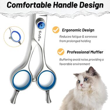 Професійна вигнута ножиця для собак, JP440C з нержавіючої сталі, для грумінгу, стрижки собак, кроликів, котів, обличчя, вух, лап. Ергономічна ручка.