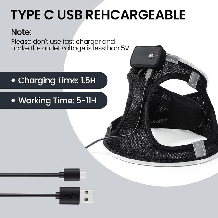 Світловідбиваючий нашийник для собак з LED-підсвічуванням PcEoTllar, перезаряджається, дихаючий, для маленьких та середніх собак, зелений (3 режими) (S, чорний (9 режимів))