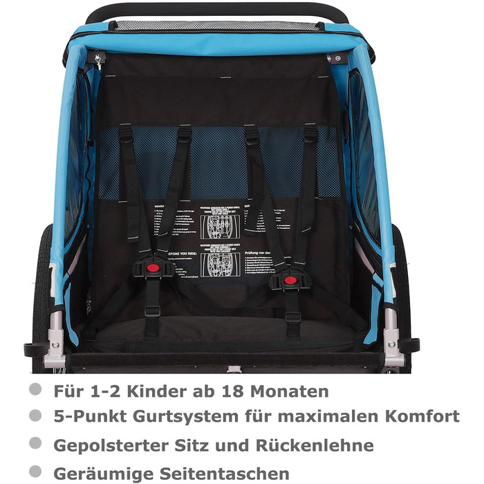 Дитячий причіп Tiggo VS 2 в 1 для велосипеда з функцією коляски та бегуном, блакитний