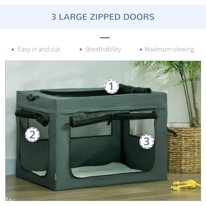 Транспортна сумка для тварин PawHut, складна, сіра та чорна, 90 x 63 x 63 см