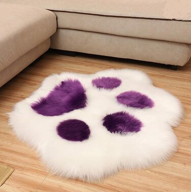 Килимок з лапками собаки, пухнастий килим для ліжка, м'який та пухнастий килим для дивану/спальні (білий, фіолетовий, 80x68 см)