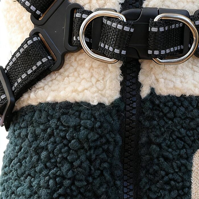 Зимовий теплий одяг для собак: тепла куртка з підкладкою та отвором на спині, поліестер, зелено-білий колір