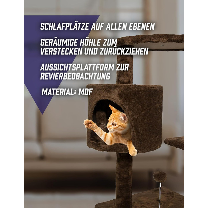 Кігтеточка для котів SPOCADO Атлетік - 112 x 40 x 40 см - сірий колір. Зона відпочинку, печеринка, платформа, кігтешліфування.