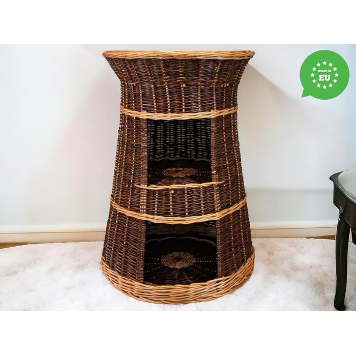 Корзина для котів, лежанка-будка, 43x49x70 см, з вербового пруття, трирівневе ліжко для собак та котів, знімні подушки кремового кольору, лакована корзина (без подушок)