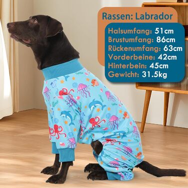 Піжама для собак, трикотажна, цільнотіла, для великих собак, тепла, блакитна - XL