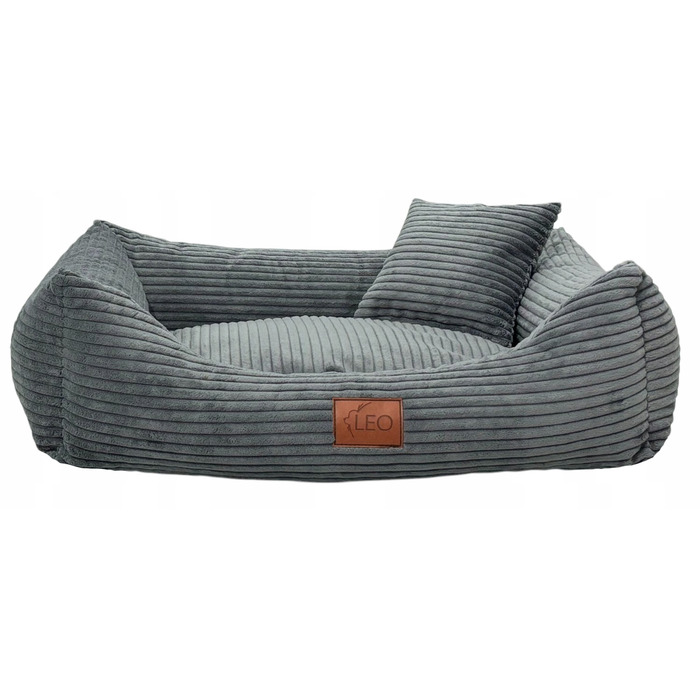 Лежанка для собак Leo4dog з вельвету, знімний чохол для прання, темно-сіра, розмір M (80x60 см)