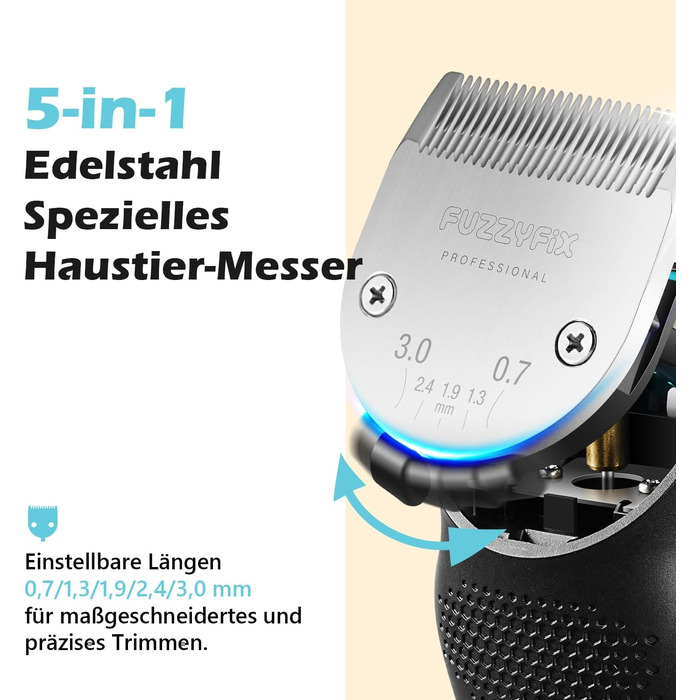 Машинка для стрижки собак Leise з LED-підсвічуванням, 2 швидкості, для догляду за обличчям, вухами, лапами. Блакитна
