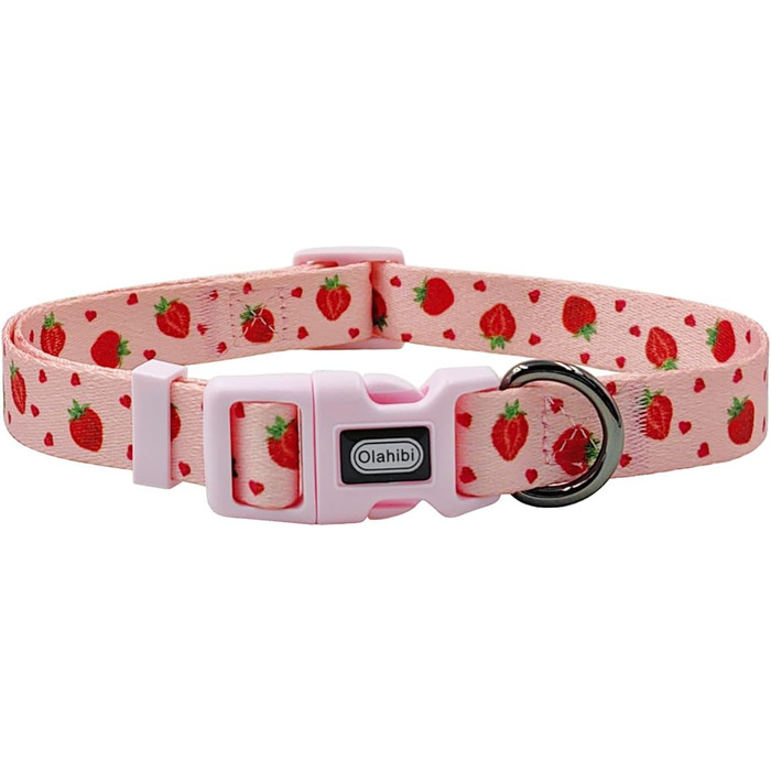 Нашийник та поводок для собак Olahibi Kombi-et, леопардовий принт, поліестер, 150 см, повід з панде, для маленьких собак (колір коричневий леопард), нашийник (M, набір сердечок та полуничок)