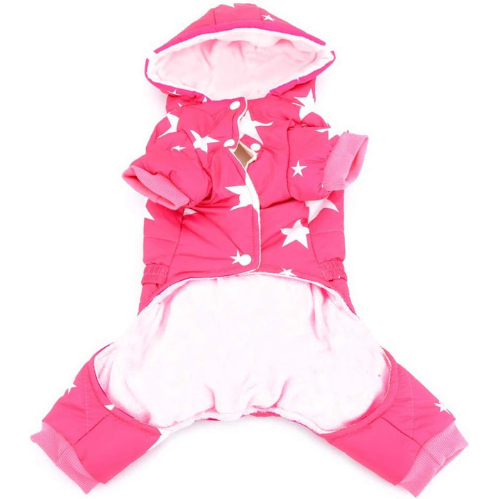 Зуєна - зимовий теплий куртка для собак маленьких порід з капюшоном, флісовою підкладкою та зірковим ремінцем. Водонепроникний костюм для собак, теплий одяг для собак, капюшон, пуловер, комбінезон для котів, цуценят, чихуахуа. Розмір L (XL, спина: 35 см; 