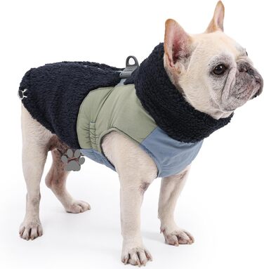 Зимовий теплий одяг для собак, куртка з флісовою підкладкою, вітронепроникна, з отвором для шлейки (Блакитний, S)