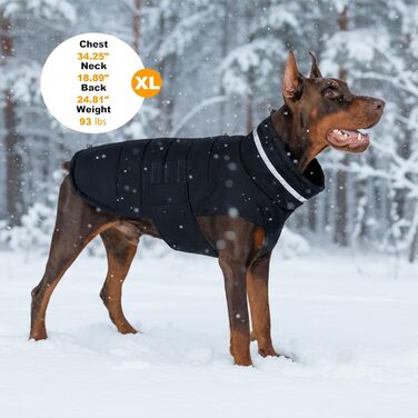 Водонепроникний зимовий одяг для собак, теплий вітрозахисний одяг з відбиваючими елементами та регульованим коміром, для маленьких собак, з липучкою, розмір S (Чорний, Середній)