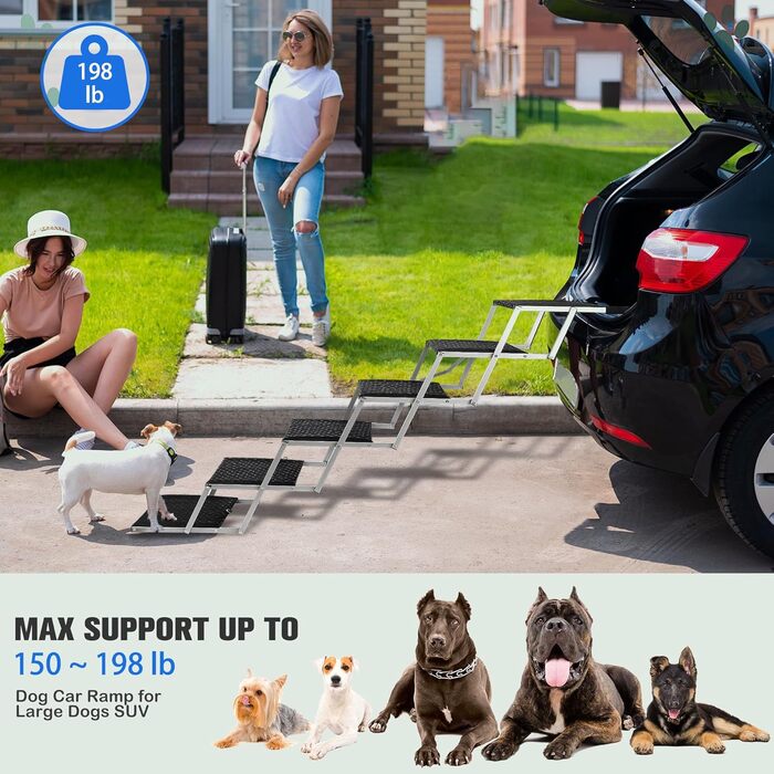 Сходинки для собак у машину, складні - до 113 кг, для великих собак, з антиковзким покриттям (метал та тканина, 6 ступенів, срібний)