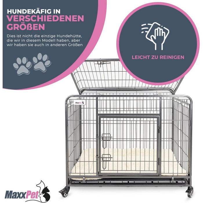 MaxxPet Клітка для собак, складана металева, з подушкою, для великих і малих порід, чорна, 79x48x61 см