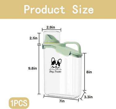 Контейнер для корму для собак 2.8L, герметичний, вологостійкий, BPA-free, прозорий, зелений 1391-Dog-Green