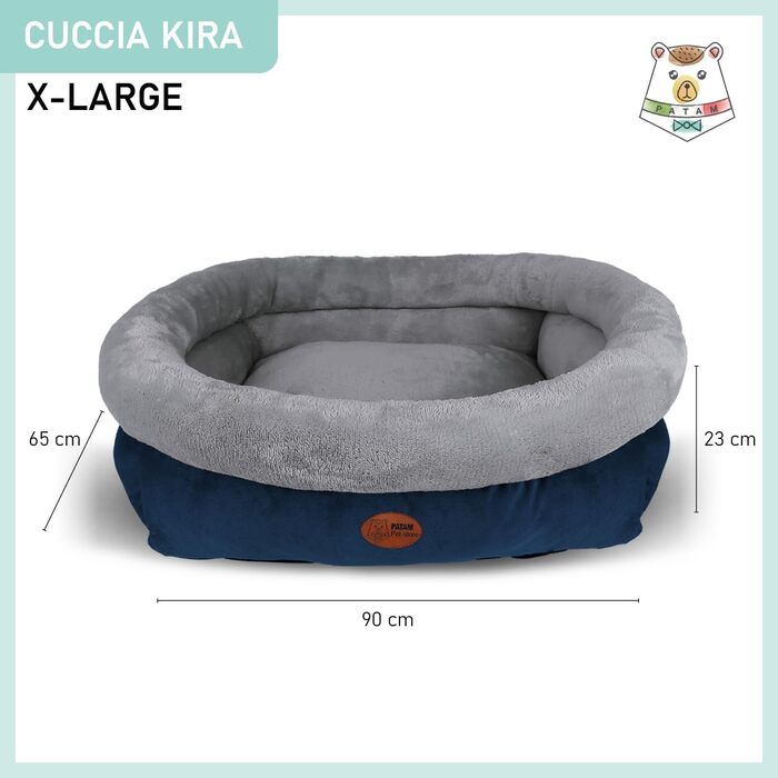 Ліжко для собак та котів Kira – знімний матрац, м'яке та нековзне, можна прати в машині – Small 51 x 46 x 18 см (Extra-Large 90x65x23 см, Блакитний)