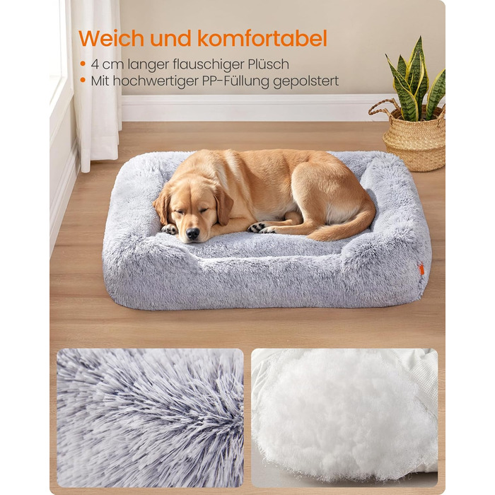 Ліжко для собак Feandrea, м'який лежак, корзина для собак, диван для собак, XL (106 x 75 x 20 см), сірий Ombré, PGW271G01