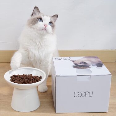 Керамічна годівниця для котів CEEFU - широка, піднята, без свинцю та кадмію, 15,7x12,7 см, біла