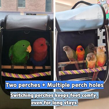 Переносна сумка-рюкзак для птахів Birds Day з кліткою для папуг, 2 жердочками та годівницею, піддон з нержавіючої сталі (темно-оливковий зелений)