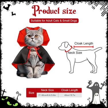 Костюм на Хелловін для дорослих: милий собака, костюми на Хелловін, накидка вампіра, регульований костюм для домашніх тварин з нагрудником, довжина спини 40 см, накидка вампіра-чаклуна, костюми для котів