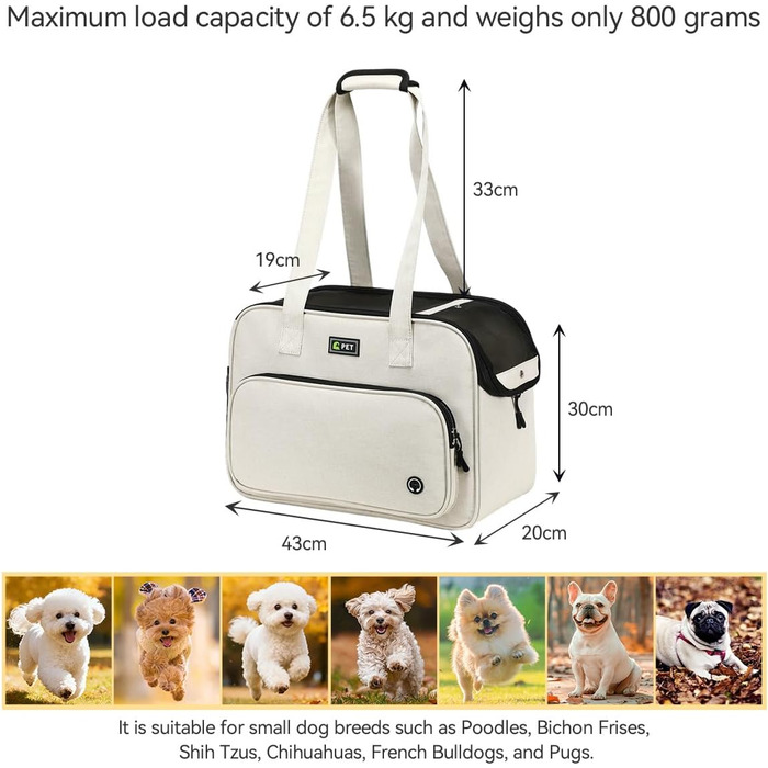 Сумка для собак та котів KZARYVEXIS, легка та дихаюча, з Oxford тканини, з карабіном, для подорожей та прогулянок (Бежева)