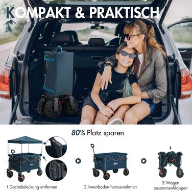 Портал візок-валіза складна модель 350л, 122кг, з дахом, широкі колеса, тримач для напоїв, блакитний