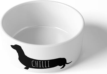 Персоналізовані годівниці для собак з іменем | Керамічна годівниця для собак з гравіюванням | Годівниця для домашніх тварин з індивідуальним написом (Собака-ковбаска)