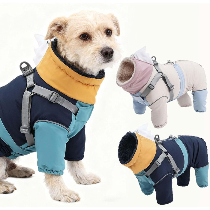 Теплий зимовий комбінезон для собак з інтегрованим захисним жилетом, світловідбиваючими елементами, XL, блакитний