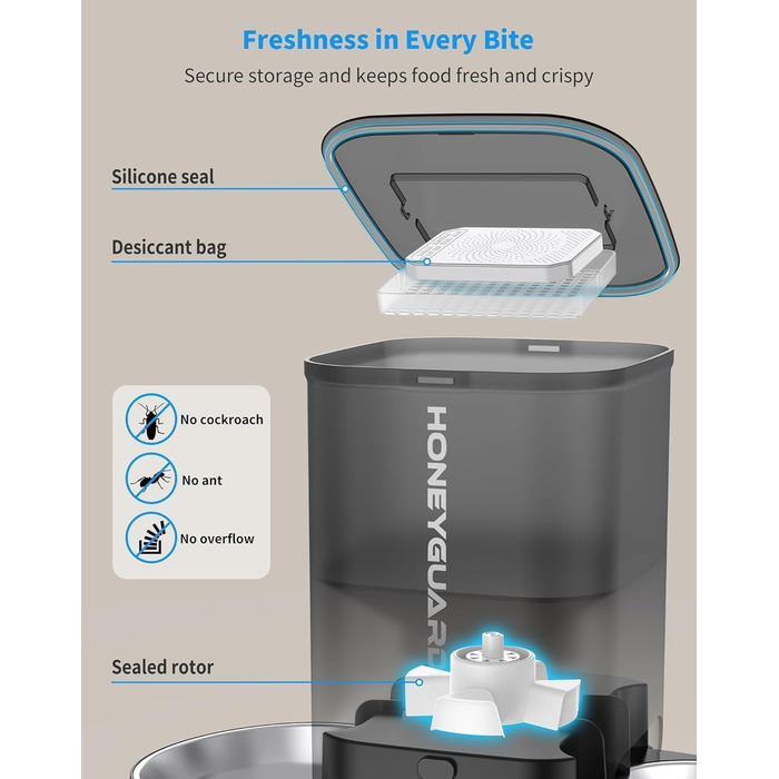 Автоматичний кормушка для котів та собак з Wi-Fi, 5L, 1-6 прийомів їжі, сенсор низького рівня корму, чорний