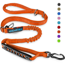 Леєчка для собак IOKHEIRA, регульована (1,2-1,5 м) з надійним кріпленням, комфортна ручка та світловідбиваючі нитки (неоновий зелений, полум'яно-помаранчевий)