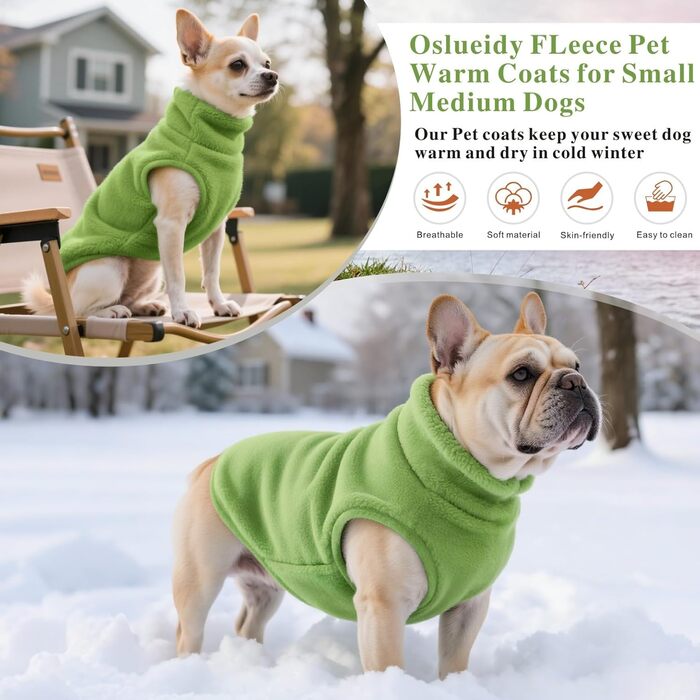 Теплий зимовий одяг для собак: куртка, пуловер, худі, комбінезон з флісу для малих, середніх та великих собак XS-XXL (зелений, S)