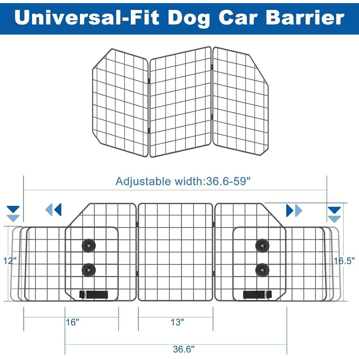 Бар'єр для собак OUSHENG в SUV: регульована перегородка для автомобіля, сітка, чорний колір