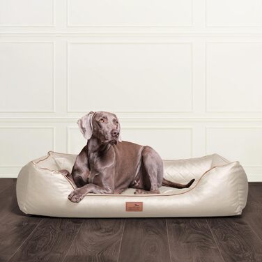 Ортопедичне ліжко для собак Tierlando® Louis з степленого штучного шкіровинилу в клітинку та матрацом з Memory Foam, розмір 100x75 см, колір: (05 Creme, L 120 x B 85 x H 25 см)