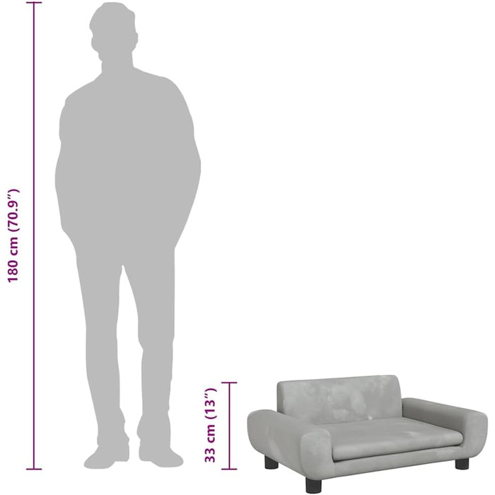 Крісло-ліжко для собак, м'яке лежанка для собак, лежанка для котів, сірий велюр 70 x 45 x 33 см