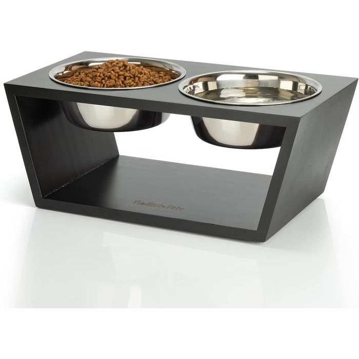 Підставка для корму для собак Pawfect Pets, 17.8 см, для середніх собак, 4 миски з нержавіючої сталі (чорна)