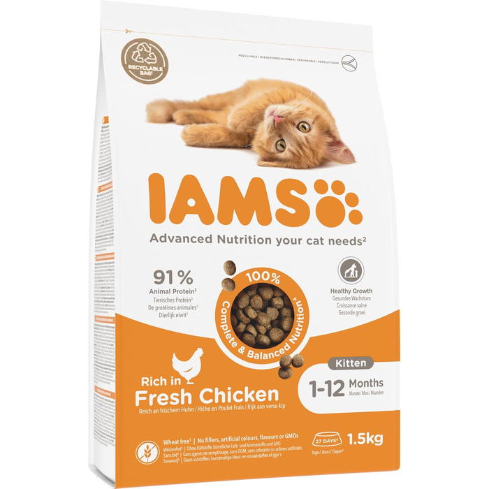 Сухий корм для кошенят IAMS з рибою та куркою, для віку від 1 до 12 місяців, 3 кг