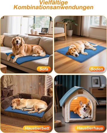 Грілка для домашніх тварин з регулятором, для котів та собак, 6 температурних режимів, таймер на 24 години, LED-дисплей, безпечна грілка з міцним кабелем (60x90 см, блакитна)