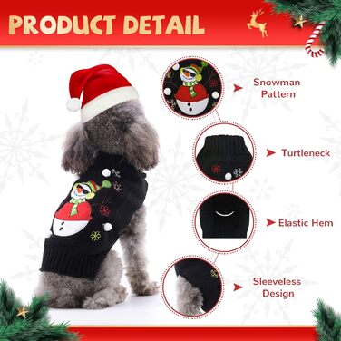 Стильний новорічний светр для собак з оленем та котиком, теплий та м'який, для осені та зими, новорічний одяг для цуценят та маленьких собак, чорний сніговик