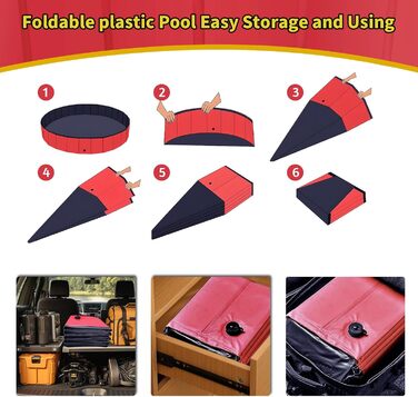 Складний басейн для собак CACSPS, 221 x 30,5 см, басейн для дітей з жорсткого пластику, неслизька ванна для собак на вулицю, задній двір, складний басейн для собак, дітей, домашніх тварин (червоний)