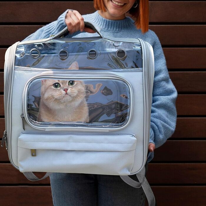 Розширюваний рюкзак для котів та маленьких собак Onebarleycorn, рюкзак-переноска для котів, сірий, до 8 кг