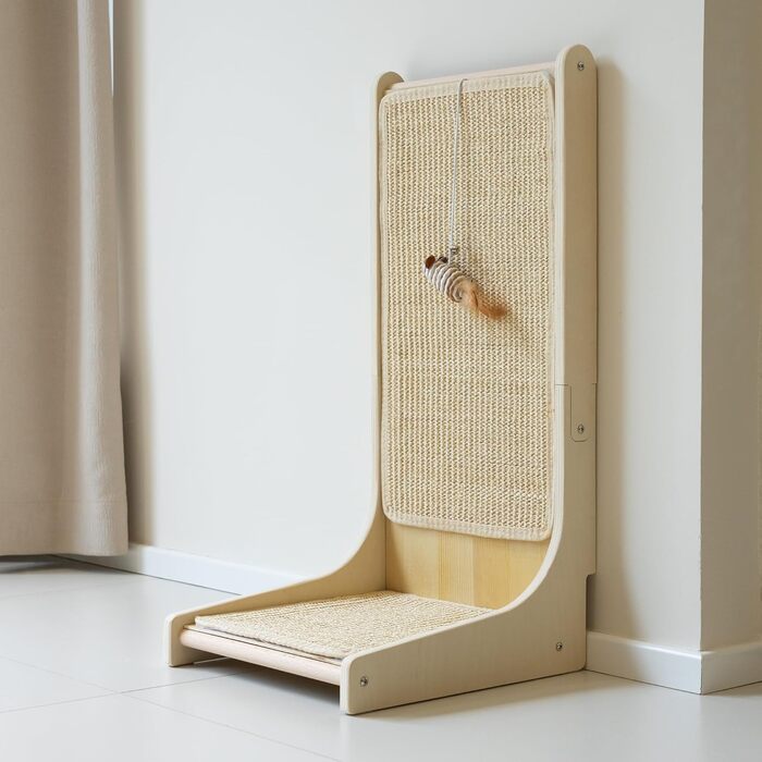 PETKARAY Котячий когтетоп з сизалю, L-подібний, 66 см, 105° вертикальна поверхня для шліфування кігтів, з іграшками, для стіни та кута