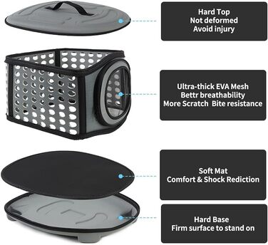 Складана переноска для котів та маленьких собак сірого кольору з м'якою підстилкою