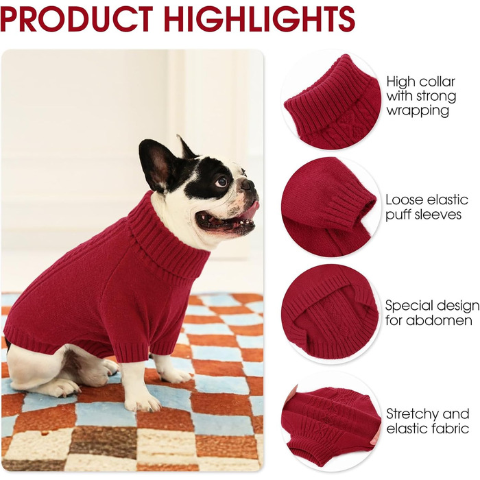 Пуловер для собак SAWMONG для великих собак, в'язаний пуловер з коміром-горловиною, світшот, класичний зимовий, теплий одяг для домашніх тварин для хлопчиків, дівчаток, пуловер для домашніх тварин, Чихуахуа, Французький бульдог (XX-Large, Червоний/Подорож