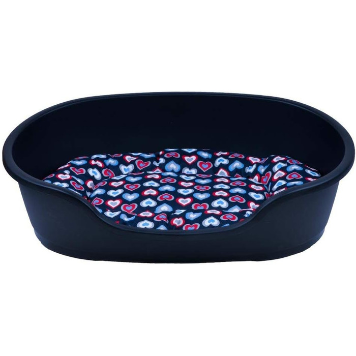 Корзина для собак Adena 71x48 см, антрацит + подушка серця, блакитна (92x61x26 см)