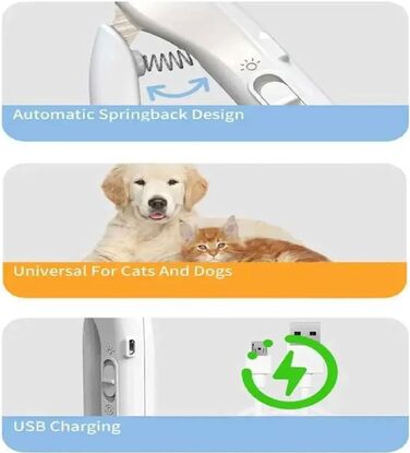 Полірувач нігтів для тварин 2-в-1 з LED-підсвічуванням, триммер для собак та котів, USB-зарядка