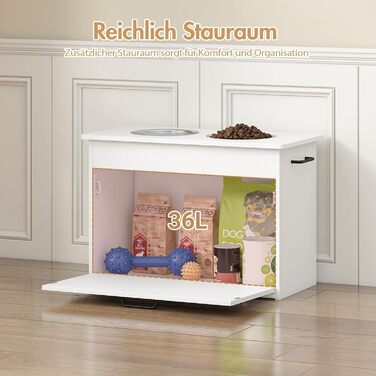 Підвищений годівниця для собак великих порід, білий футерний шафчик з 2 нержавіючими мисками, станція для годування собак з місцем для зберігання та 3 ручками, годівниця для собак на підставці, бар для собак середніх порід, 60x30x41 см