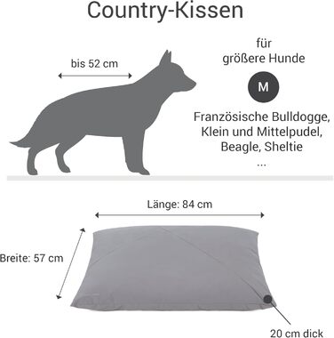М'яке ліжко для собак середніх порід GreenLabel Country-Kissen M, світло-сірий колір, легко миється